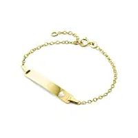 miore bijoux pour enfants gourmette identité avec plaque à graver et cœur decoupé bracelet avec chaîne en or jaune 9 carats / 375 or, longueur réglable de 12 à 14 cm