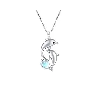 medwise dauphin chaîne femme 925 sterling argent pendentif dauphin collier coeur pierre de lune dauphin cadeaux fête des mères bijoux chaînes pour mère femmes filles