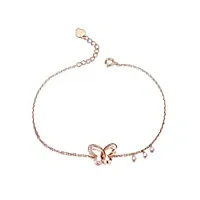 bracelet femme or 18 carats, bracelet chaîne avec papillon 0,06ct cadeau d'anniversaire femme bracelet ajustable 20cm