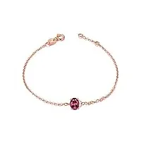 bracelet en or rose 18 carats femme, bracelet chaîne avec tourmaline cadeau d'anniversaire maman bracelet ajustable 20cm