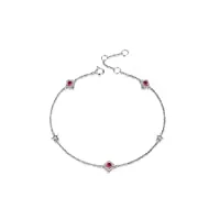 bracelet or blanc femme 18 carats, bracelet chaîne avec diamant et rubis 0,16ct cadeau d'anniversaire pour femme bracelet ajustable 19cm