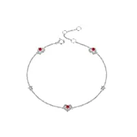bracelet or blanc 18 carats femme, bracelet coeur avec diamant et rubis 0,16ct cadeau anniversaire maman bracelet ajustable 19cm