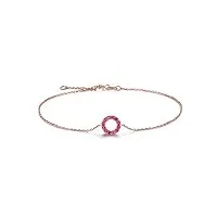 bracelet en or rose 18 carats femme, bracelet halo charms avec rubis 0,25ct cadeau anniversaire maman bracelet ajustable 16cm