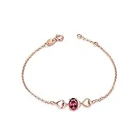 bracelet or rose 18 carats femme, bracelet coeur avec tourmaline cadeau d'anniversaire femme bracelet ajustable 20cm
