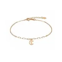 bracelet en or rose 18 carats femme, bracelet chaîne avec lune bracelet mariage femme ajustable 16,5 à 19,5cm