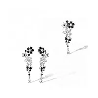 zhudj ensemble de bijoux en argent sterling 925 pour femmes noir spinelle fleur blanche boucles d'oreilles pendentif ensemble fête bijoux fins