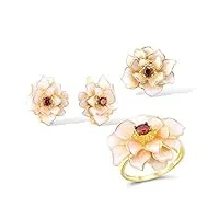 zhudj ensemble de bijoux en argent sterling 925 pour femmes émail blanc fleur de lotus pendentif boucles d'oreilles bague ensemble de bijoux fins cadeau