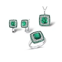 zhudj ensemble de bijoux en argent sterling 925 pour femmes vert spinelle anneau blanc boucles d'oreilles pendentif ensemble fête bijoux fins