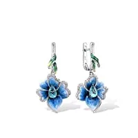 zhudj ensemble de bijoux en argent sterling 925 pour femmes fleurs bleues pendentif boucles d'oreilles anneau cadeaux de mariage beaux bijoux faits à la main émail