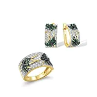 zhudj ensemble de bijoux en argent sterling 925 pour femmes délicat spinelle vert boucles d'oreilles papillon blanc ensembles de bagues bijoux fins