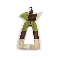 avalaya long collier avec pendentif en forme d'oiseau vert citron/marron/blanc antique et triangle en bois marron 90 cm de long x 11 cm de long, bois cordons bois