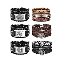 adramata 14pcs bracelet vikings homme vintage loup gothique poignet bracelet viking bracelet cuir homme femme réglable