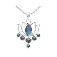 mantraroma collier argent 925 sterling labradorite bleu pendentif chaîne véritable argent femme (no.: ak4-138-05)