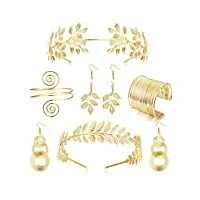 jewebella 6 pièces déesse grecque costume accessoires pour femmes doré feuille laurier couronne bandeaux bracelet bras bracelet bobine boucles d'oreilles perle balancent mariée parure bijoux ensemble