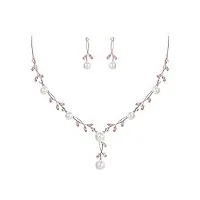 ever faith parures femme série perle et feuilles cristal tchèque strass collier boucles d'oreilles pendant rose clair ton rosé or