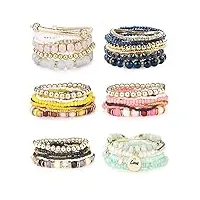 jerywe 44pcs bohème perlés bracelets ensemble femmes filles multicouches extensibles chaîne de main bracelet réglable colorées boho bracelet de plage sable Été (c)