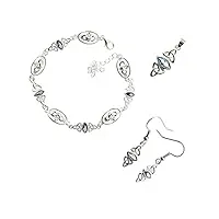 gwg jewellery parure en argent sterling composée d'un collier à pendentif, boucles d'oreilles et bracelet claddagh avec nœud de la trinité celtique avec cristal bleu marine