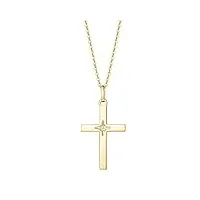 fancime collier femme en or jaune 14 carats 585/1000 chretienne religieux croix pendentif et chaîne avec diamant naturelle fine bijoux cadeaux pour femme filles - chaîne ajustable: 40 + 5 cm