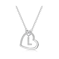 lihelei collier pour femme, 26 lettres majuscule zircon argent s925 collier coeur pour les femmes fille dame anniversaire cadeau de noël - l