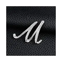 lettre de mode mignon broche pour femmes hommes strass couleur argent épingles en métal costume chemise bijoux accessoires (m)