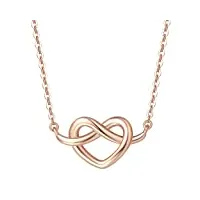 fancime collier femme or rose 14 carats 585/1000 nœud cœur pendentif et chaîne bijoux minimaliste cadeau pour femme filles - chaîne ajustable: 40 + 5 cm