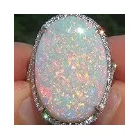 lvsenlin exquis ovale opale de feu femmes anneaux bijoux de mode élégant couleur argent pierre de lune bagues de fiançailles de mariage