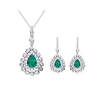 gem's beauty lab grown emerald parure de bijoux en argent sterling 925 plaqué or blanc 18 carats avec collier et boucles d'oreilles pour filles, maman, femme, fille, elle