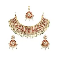 indian collectible parure de bijoux pour femme avec collier ras du cou et boucles d'oreilles maang tikka rouge vert menthe sans pierre précieuse, pas de gemme