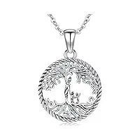 collier arbre de vie pendentif pour femme en argent sterling 925 collier mère et enfant pendentif bijoux familiale cadeaux pour maman fille femme soeur (3-deux enfants)