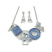 avalaya parure collier et boucles d'oreilles pendantes en cristal bleu clair avec cristaux géométriques, ton sivler – 38 cm de longx7 cm d'extension – coffret cadeau, verre, pierres précieuses
