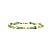 bling jewelry bracelet À maillons en tube mince en jade vert clair authentique de style asiatique pour femmes plaqué or jaune 14 carats sur argent sterling .925 7,5 pouces
