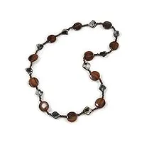 avalaya collier en perles en forme de pièce de monnaie en bois marron et coquillage gris – 74 cm l, bois coquillage bois