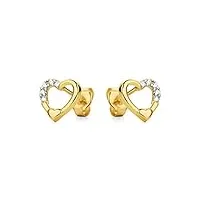 boucles d'oreilles en or jaune 9 carats 375 avec cœur et pierres de zircone italiennes, doré, zircone cubique