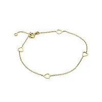 miore bijoux pour femmes bracelet classique avec 4 coeurs dorées chaîne d'ancre en or jaune 9 carats 375 or, longueur réglable 16-18 cm