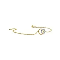 miore bijoux pour femmes bracelet diamant classique pendentif 2 cercles bicolor en or jaune et or blanc avec 13 brillants 0,07 ct chaîne d'ancre en or jaune 9 carats 375 or, longueur réglable 16-18 cm