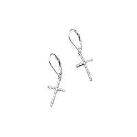 boucles d'oreilles pendantes en argent sterling 925 avec croix cz pour femmes, cadeau de noël