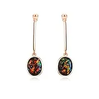 heart's art – boucles d'oreilles en opale de feu de couleur dans un cadre moderne à longue goutte, boucles d'oreilles éthiques en opale arc-en-ciel 9 x 7 mm, résine synthétique, opale