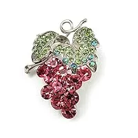 broche grappe de raisins en strass (rose et vert clair, ton argenté), taille unique, pierre précieuse, métal, argent
