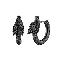 u7 11,3mm boucle d'oreille homme dragon noir anneau rond boucles d'oreilles femme ou homme acier inoxydable piercing dragon