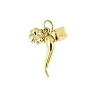 pendentifs en or jaune 14 carats - charm amulette corne italienne, dés, trèfle à quatre feuilles - bijou femme fille enfant pour bracelets ou colliers (jusqu'à 4 mm) - lucchetta bijoux