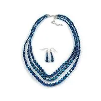 avalaya parure collier et boucles d'oreilles pendantes en cristal à facettes multirangs argenté/bleu caméléon 44 cm longueur 6 cm, taille unique, verre