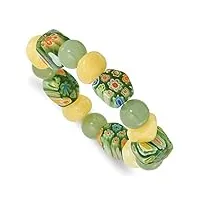 bracelet extensible en perles de verre jade teinté jaune et kangsai aventurine pour femme, 7 inch, pierre précieuse, jade