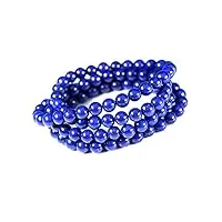 uthty bracelet perle pierre 6mm naturel bleu lapis lazuli pierre précieuse cristal perle ronde trois tours bracelet aaaaa (color : as shown)