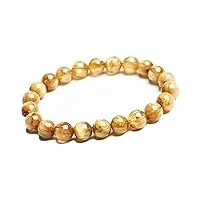 uthty bracelet perle pierre bracelet de perles rondes en cristal de quartz rutilé avec des cheveux en or jaune naturel de 8,5 mm aaaaaa (color : as shown)