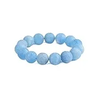 bracelet bracelet de perles rondes sculptées en cristal de pierre précieuse aigue-marine bleue naturelle de 14 mm (color : as shown)