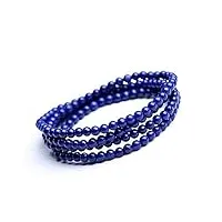 sudemota bracelet bracelet à trois tours de perles rondes en cristal de 6 mm de pierres précieuses de lapis-lazuli bleu naturel (color : blue)
