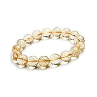 bracelet bracelet de perles rondes extensibles en cristal de pierre précieuse de quartz rutilé jaune naturel de 12 mm (color : as shown)