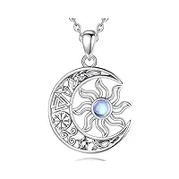 aeonslove collier soleil et lune argent 925 pendentif pierre de lune avec compass pour femmes filles bijoux cosmiques et astrologiques noeud celtique compass