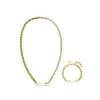 purelei® set de bijoux kipi (or, argent, or rose), set de bijoux unisexe en acier inoxydable, collier et bracelet résistants à l'eau en forme d'Épingle pour femme et homme (or)