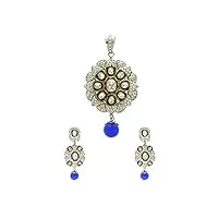 indian collectible parure de bijoux avec pendentif en diamant américain clouté pour femme bleu, diamants, sans pierre précieuse